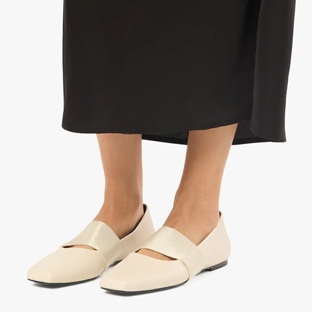 New WeWoreWhat Strap Ballet Vegan Leather Removable Strap Ivory Flats 38 EU/8 US